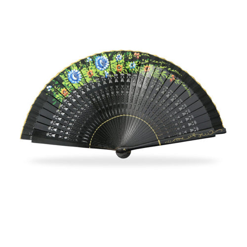 Abanico Madera Pintado a Mano 2 caras, 23 cm