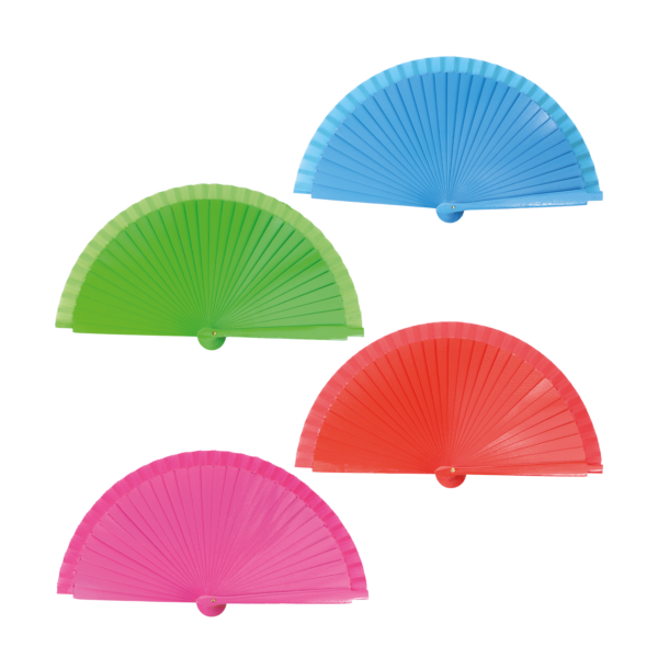 Abanico madera colores vivos, 19 cm