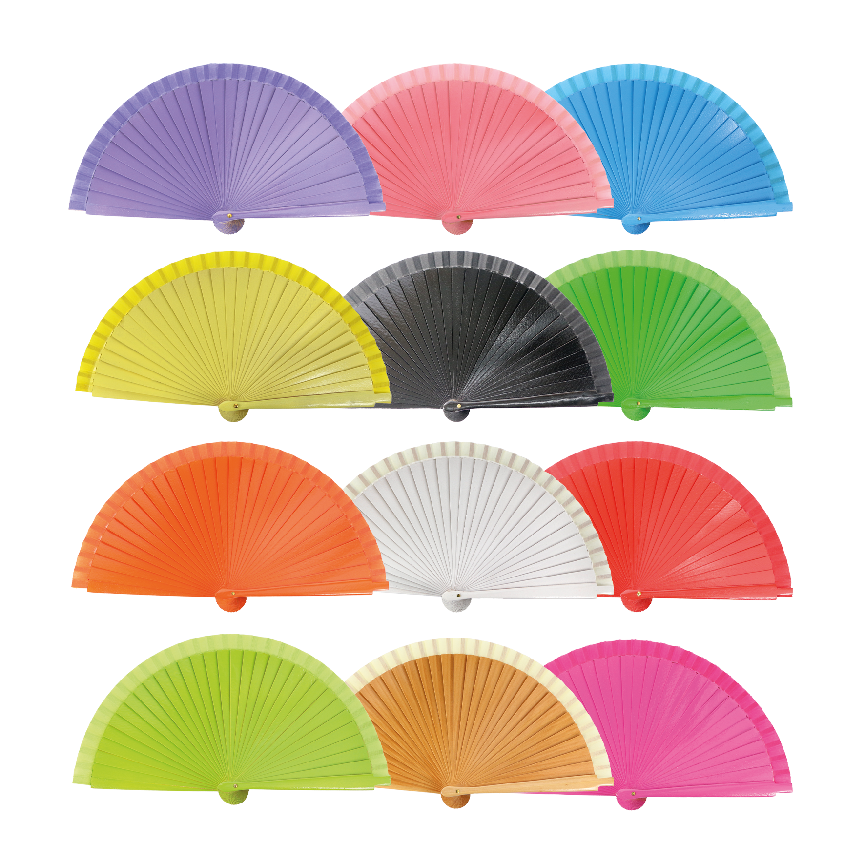 Abanico madera colores vivos, 19 cm