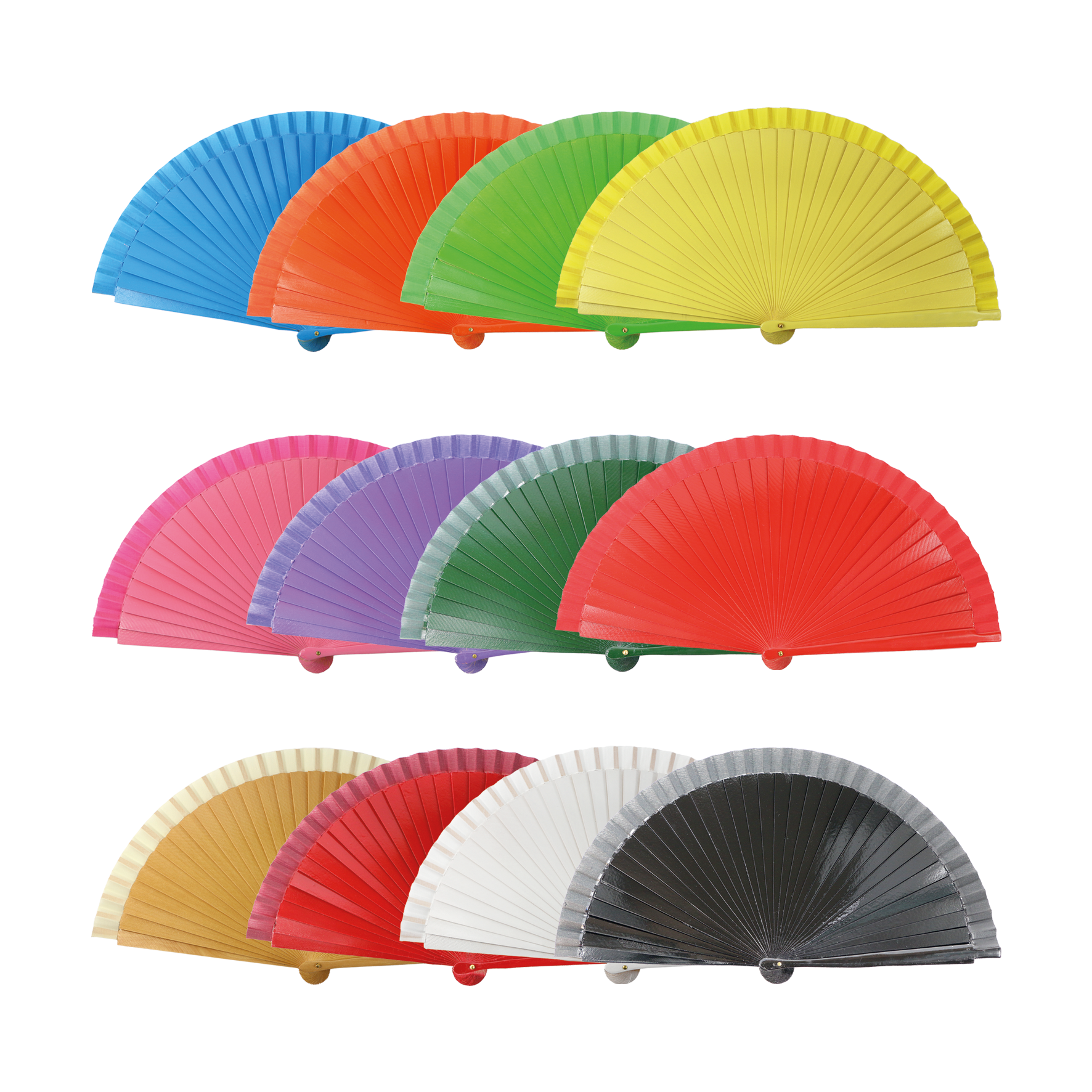 Abanico de madera de colores lisos, 23cm