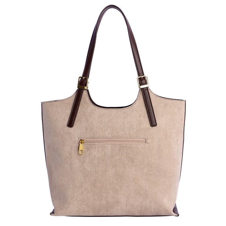 Bolso de Hombro Shopper Beige con Logo Grabado