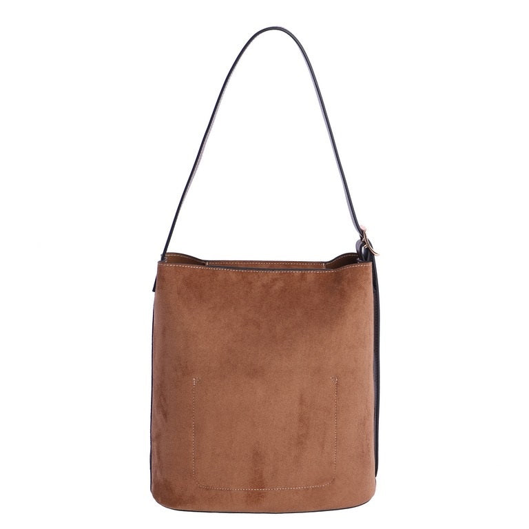 Bolso Saco Efecto Ante con Asa Fina, color camel