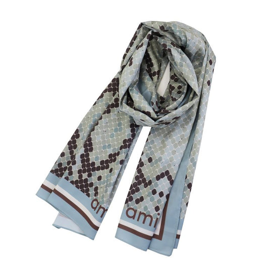 Fular Estampado Serpiente en Tonos Celeste y Marrón