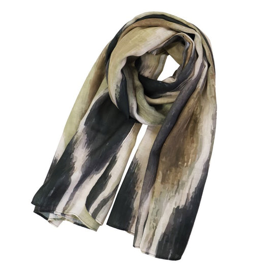 Fular Estampado Ikat en Tonos Caqui y Verde