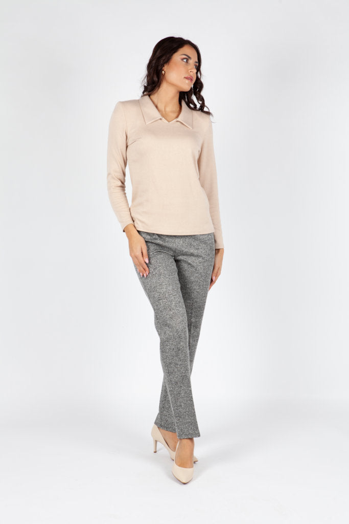 Pantalón Recto de Espiga en Tono Gris con Bolsillos