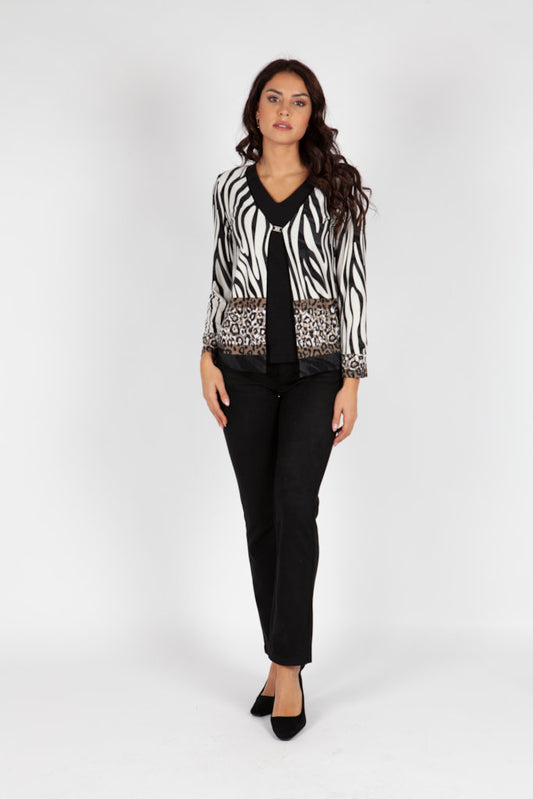 Jersey Efecto 2 en 1 con Chaqueta Estampada de Cebra y Leopardo