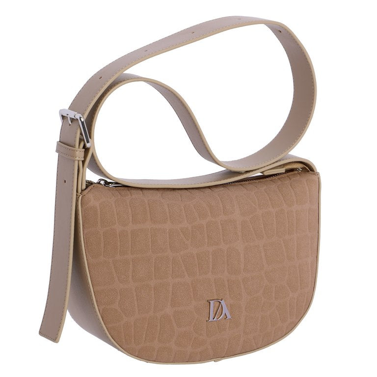 Bolso de Media Luna Efecto Coco con Asa Ancha Regulable, color beige