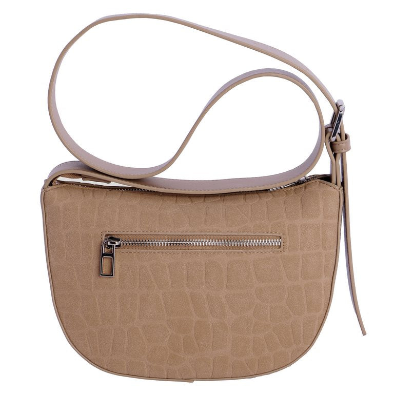 Bolso de Media Luna Efecto Coco con Asa Ancha Regulable, color beige