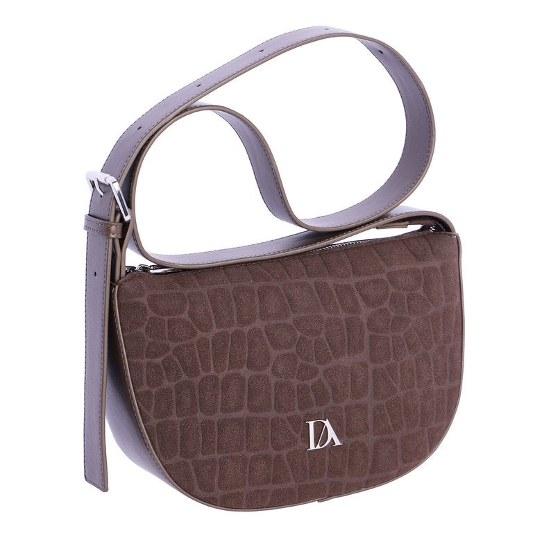 Bolso de Media Luna Efecto Coco con Asa Ancha Regulable, color marrón