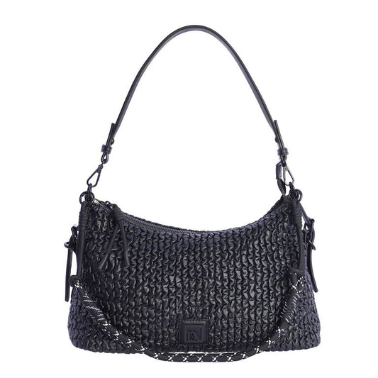 Bolso de Hombro de Textura Trenzada con Cadena, color negro