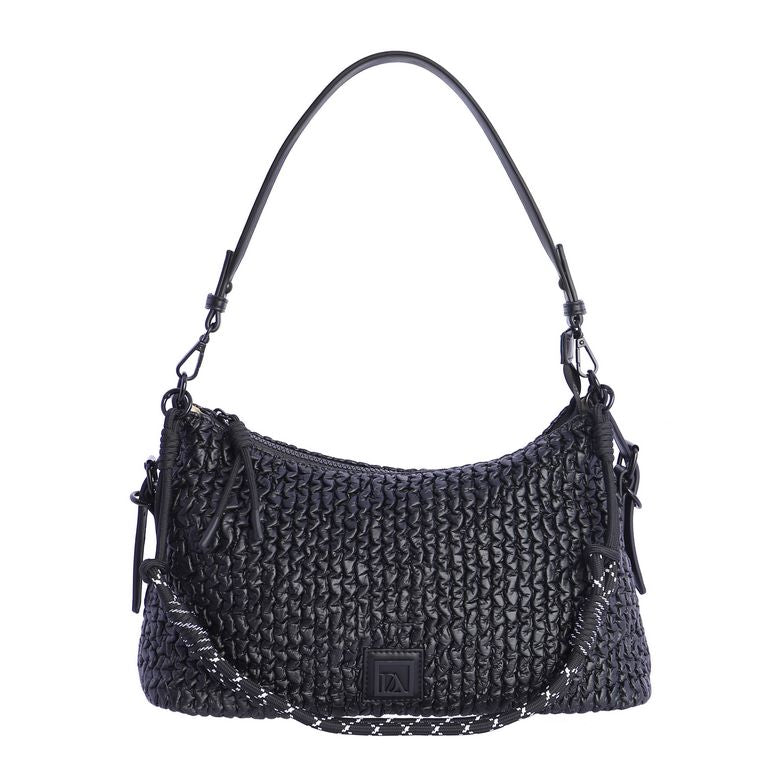 Bolso de Hombro de Textura Trenzada con Cadena, color negro