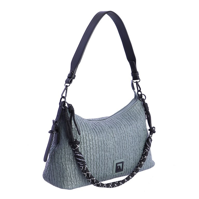Bolso de Hombro de Textura Trenzada con Cadena, color verde azulado