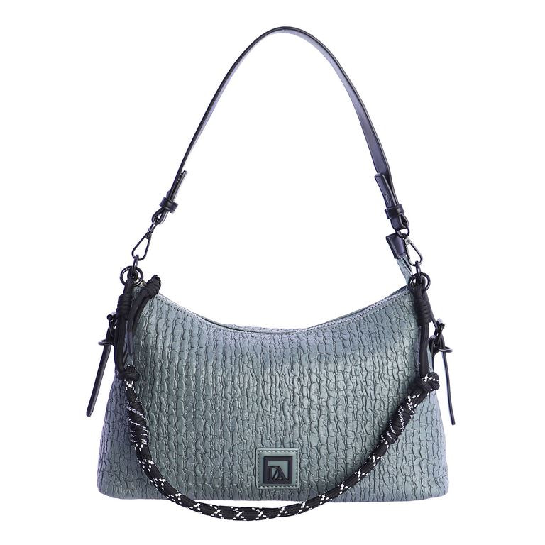 Bolso de Hombro de Textura Trenzada con Cadena, color verde azulado