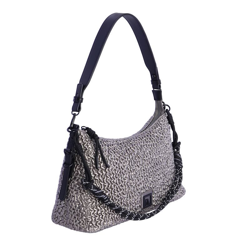 Bolso de Hombro de Textura Trenzada con Cadena, color estaño