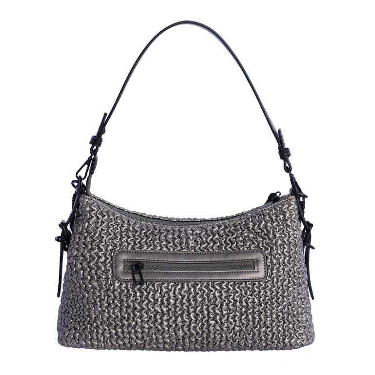 Bolso de Hombro de Textura Trenzada con Cadena, color estaño