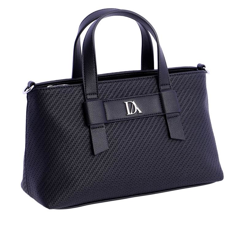 Bolso de Mano Estructurado con Textura Grabada y Placa Logo, color negro