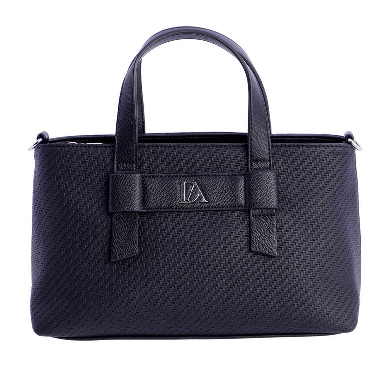 Bolso de Mano Estructurado con Textura Grabada y Placa Logo, color negro