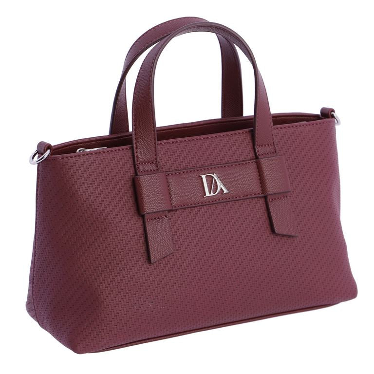 Bolso de Mano Estructurado con Textura Grabada y Placa Logo, color burdeos