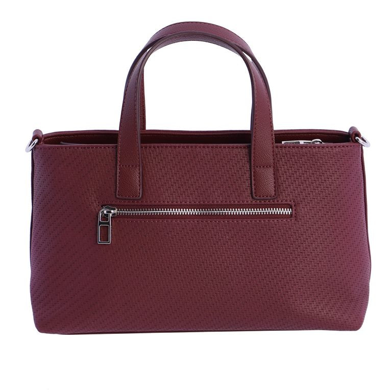 Bolso de Mano Estructurado con Textura Grabada y Placa Logo, color burdeos