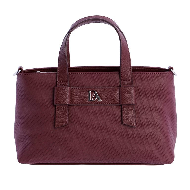 Bolso de Mano Estructurado con Textura Grabada y Placa Logo, color burdeos