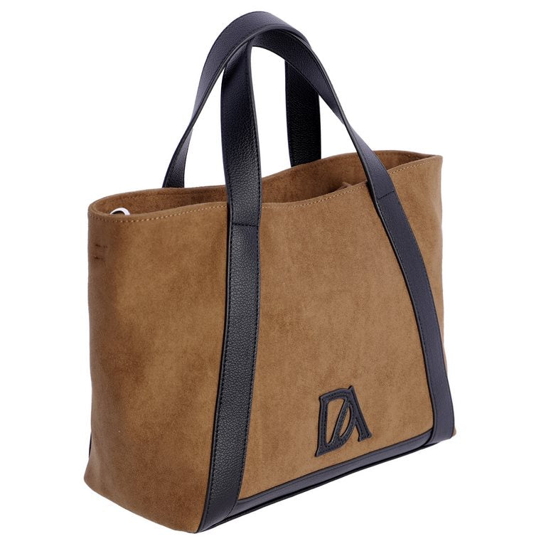 Bolso Shopper Efecto Ante con Asas en Contraste, color camel