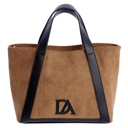 Bolso Shopper Efecto Ante con Asas en Contraste, color camel