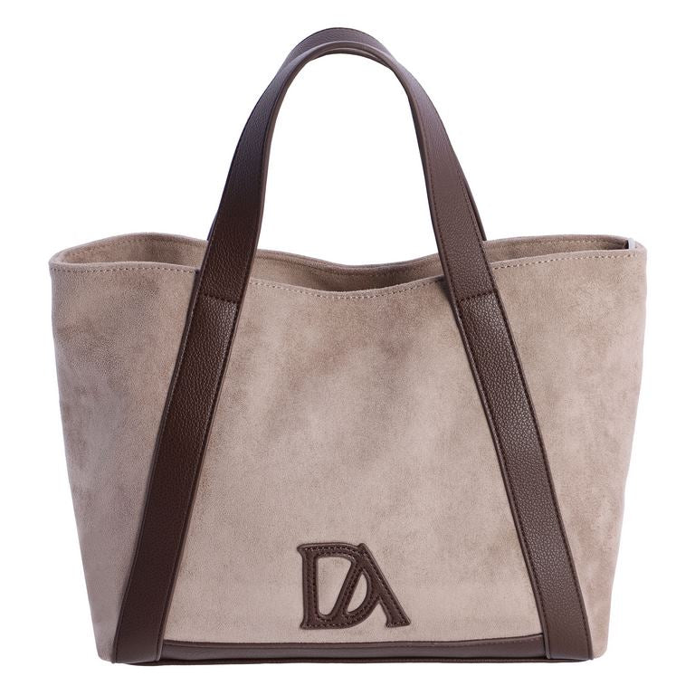 Bolso Shopper Efecto Ante con Asas en Contraste, color taupe
