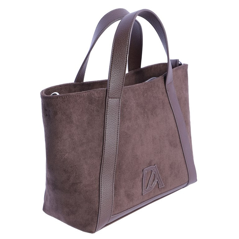 Bolso Shopper Efecto Ante con Asas en Contraste, color marrón