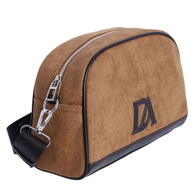 Bandolera Efecto Ante con Cremallera y Correa Estampada, color camel