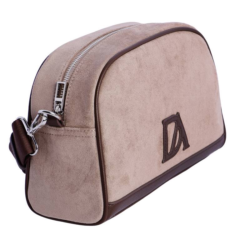 Bandolera Efecto Ante con Cremallera y Correa Estampada, color taupe