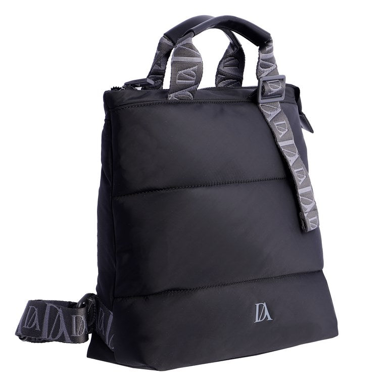 Mochila Acolchada con Asas Logo y Bolsillo Delantero, color negro