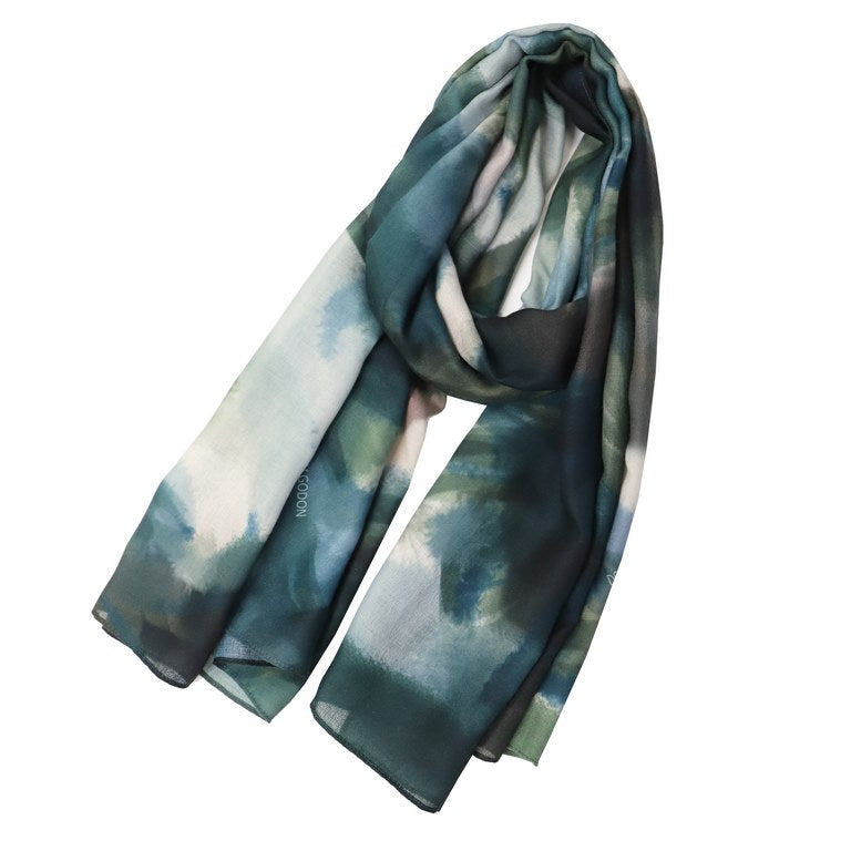 Fular Estampado Acuarela en Tonos Verde Agua y Azul