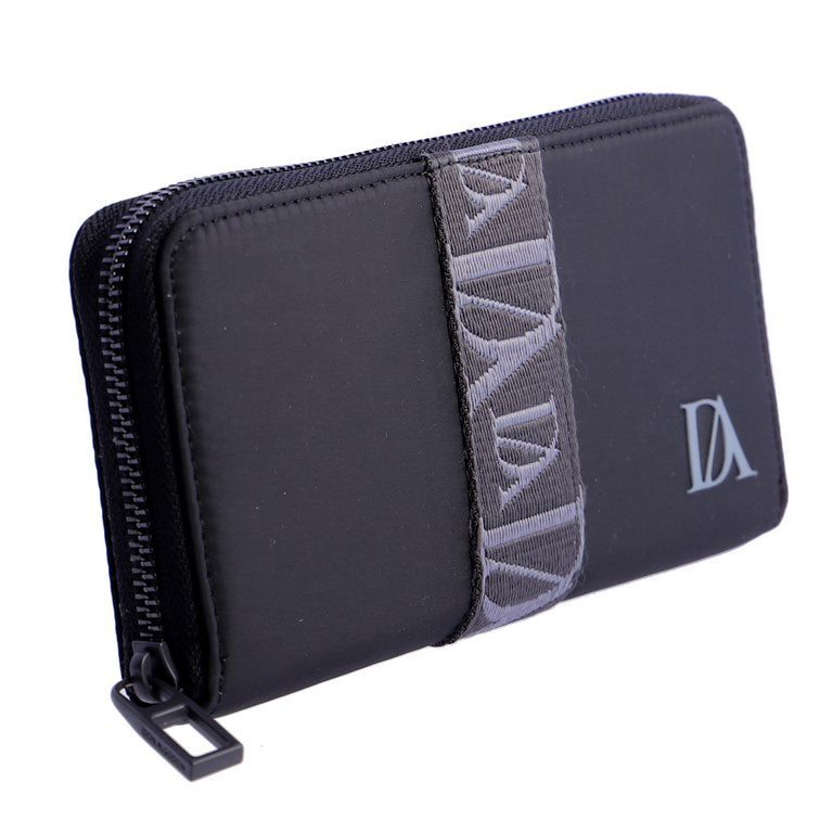 Cartera con Cremallera y Cinta Logo, color negro
