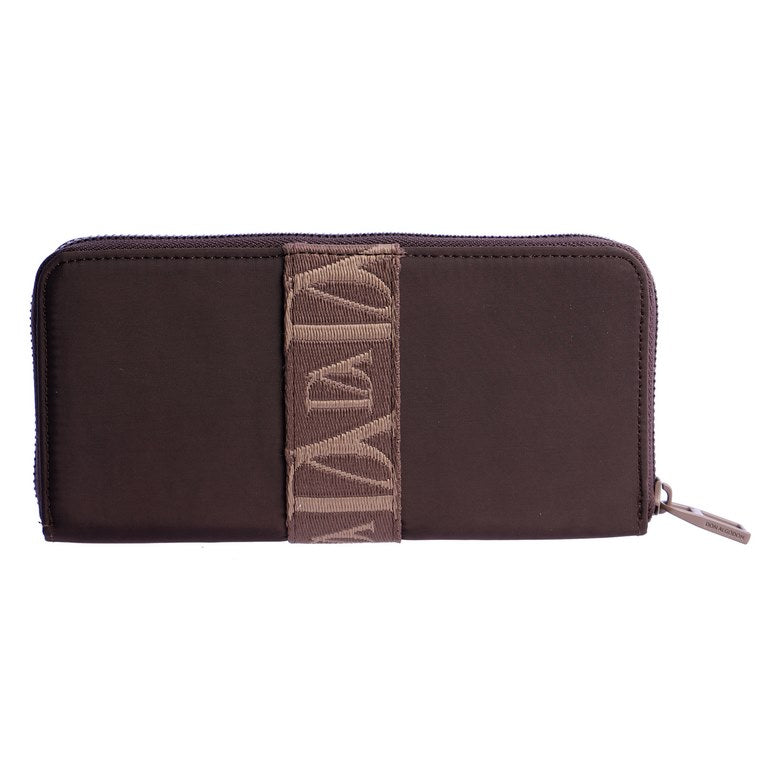 Cartera con Cremallera y Cinta Logo, color marrón