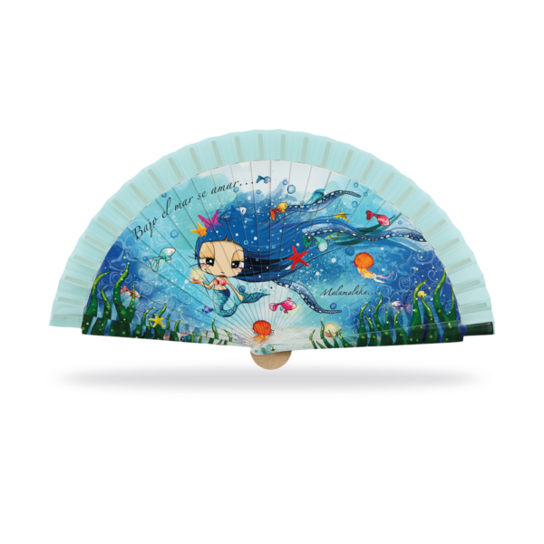 Abanico Malamalaka, de madera natural MAR, 23 cm