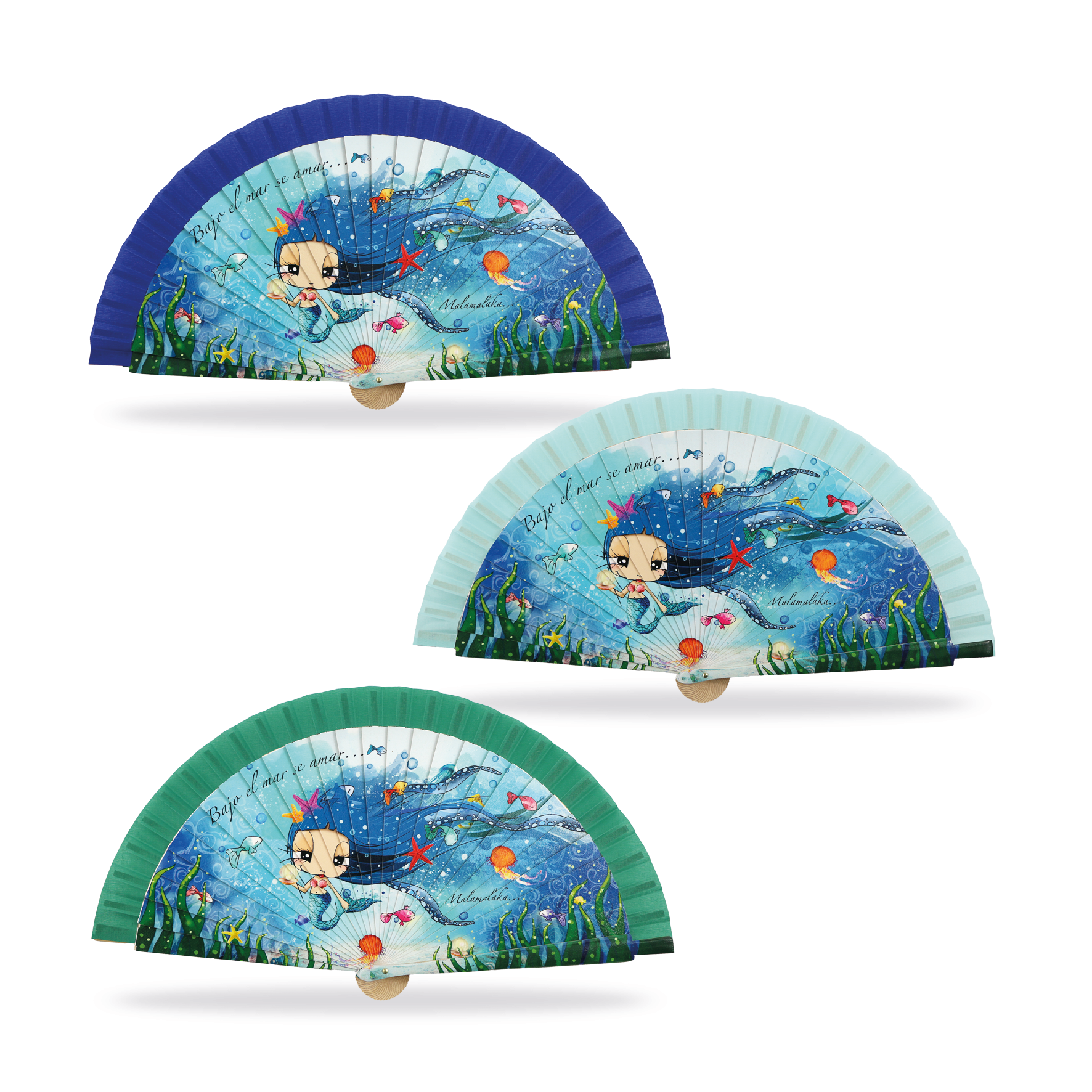 Abanico Malamalaka, de madera natural MAR, 23 cm