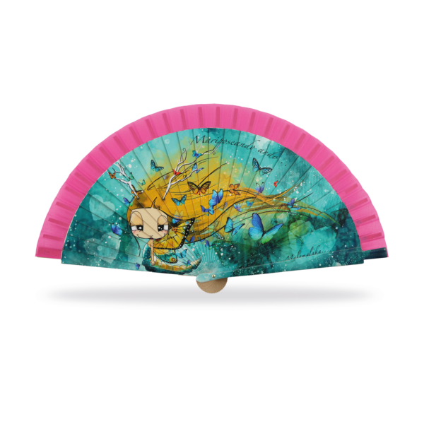Abanico Malamalaka, de madera natural MARIPOSA, 23 cm