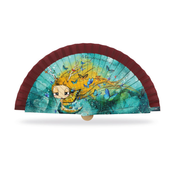 Abanico Malamalaka, de madera natural MARIPOSA, 23 cm