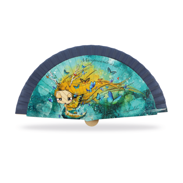 Abanico Malamalaka, de madera natural MARIPOSA, 23 cm