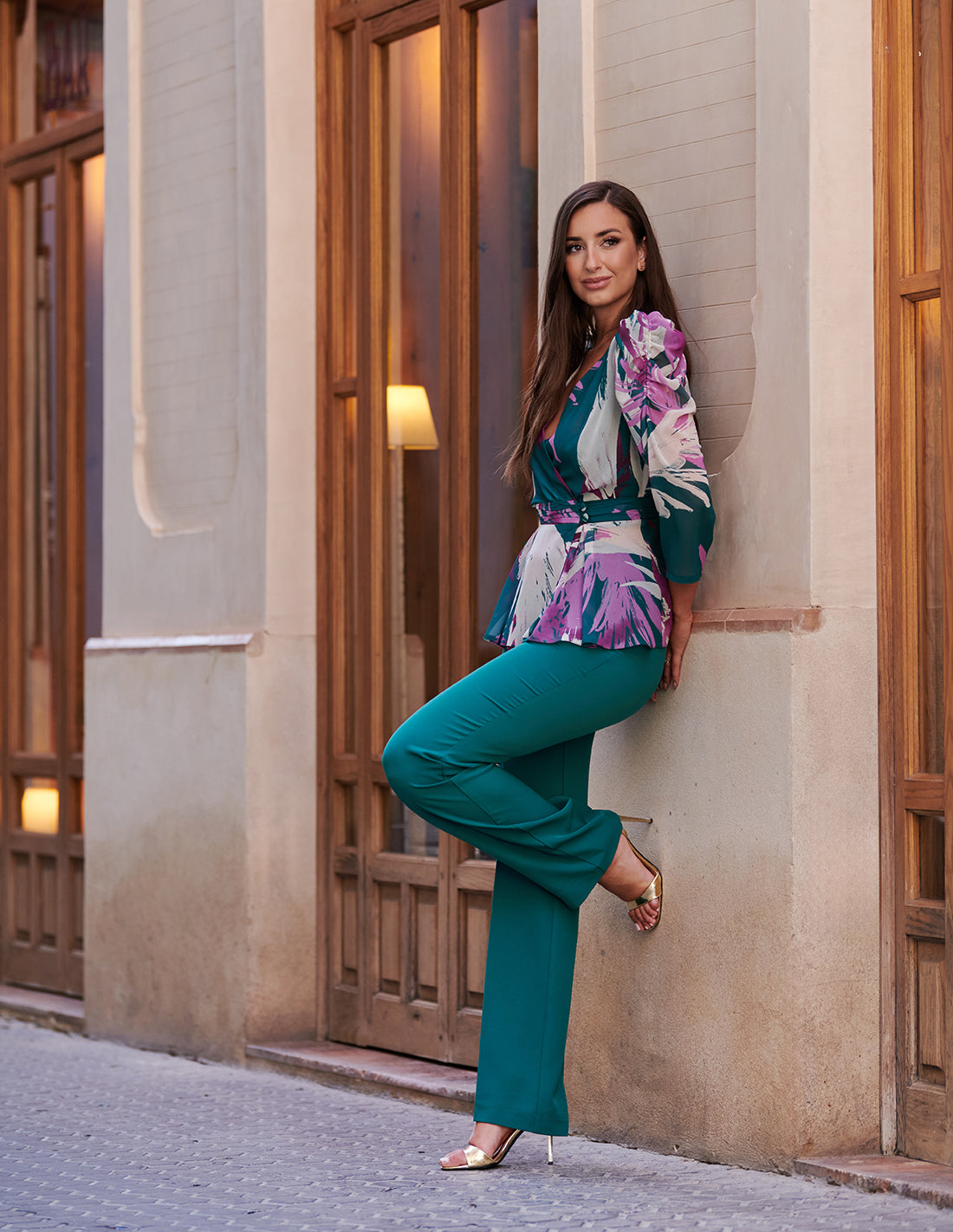 Conjunto Elegante de Blusa y Pantalón - Gasa y Crepé