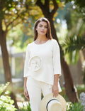 Conjunto de pantalón con péplum para bodas y eventos