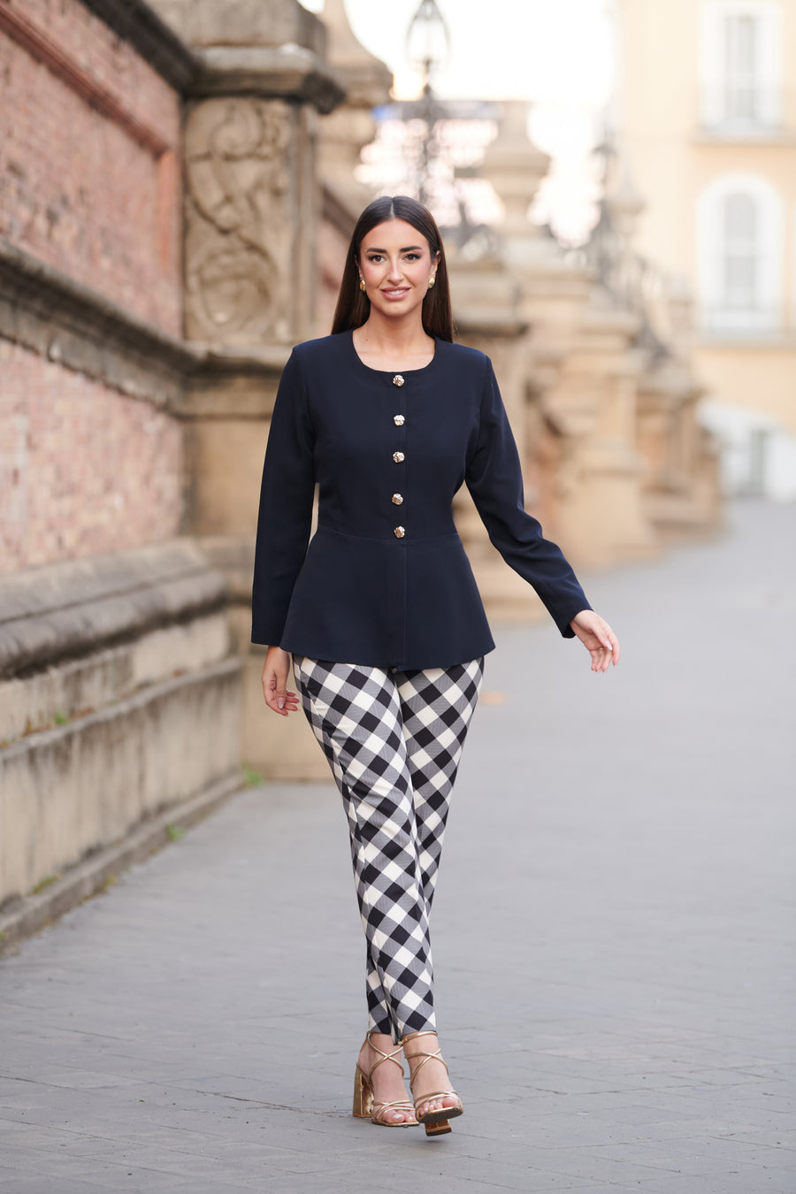 Conjunto Peplum & Pantalones Cuadros Vichy