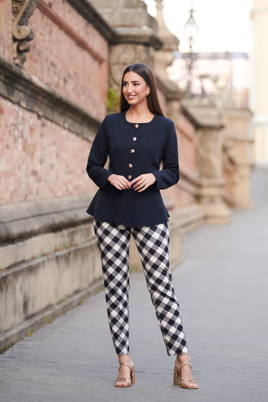Conjunto Peplum & Pantalones Cuadros Vichy