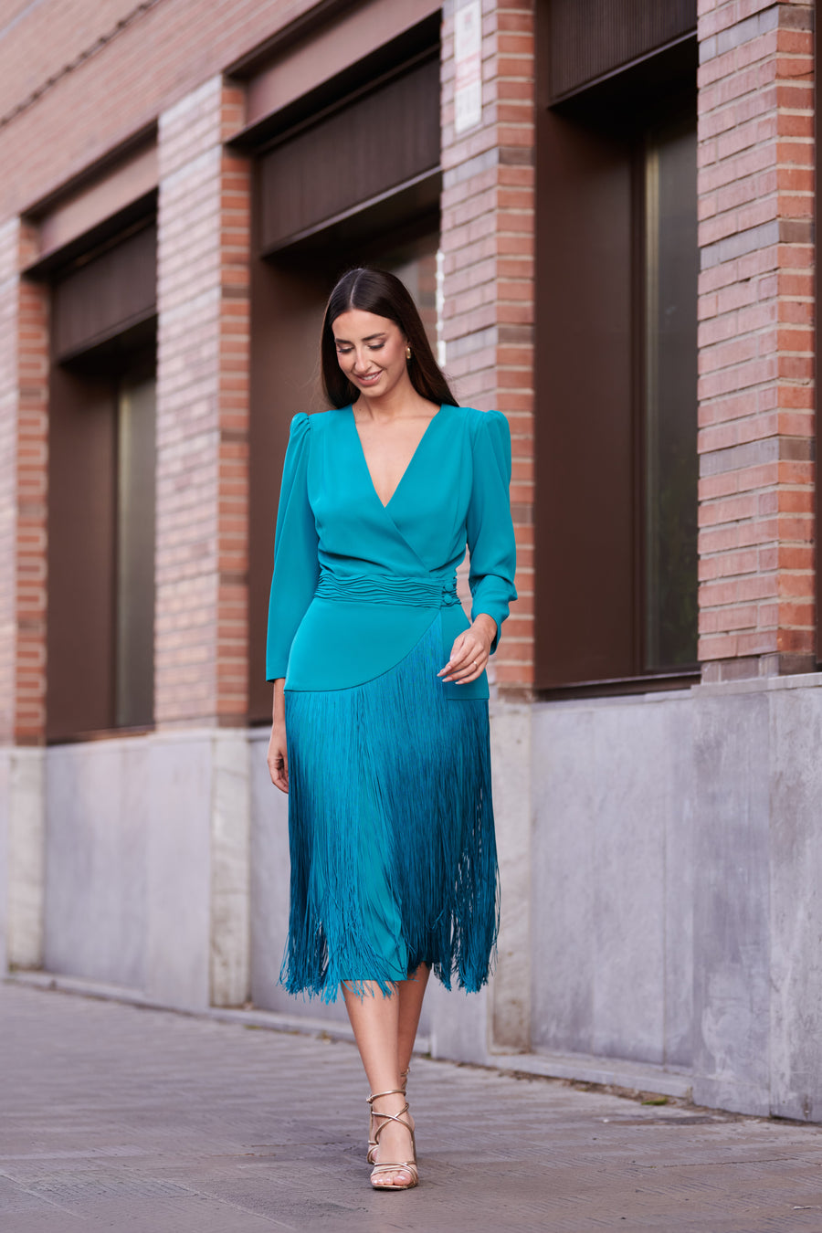 Vestido Midi 2 en 1 con Pieza Desmontable de Flecos