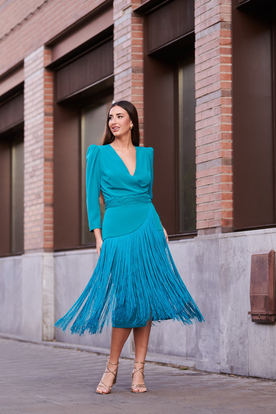 Vestido Midi 2 en 1 con Pieza Desmontable de Flecos