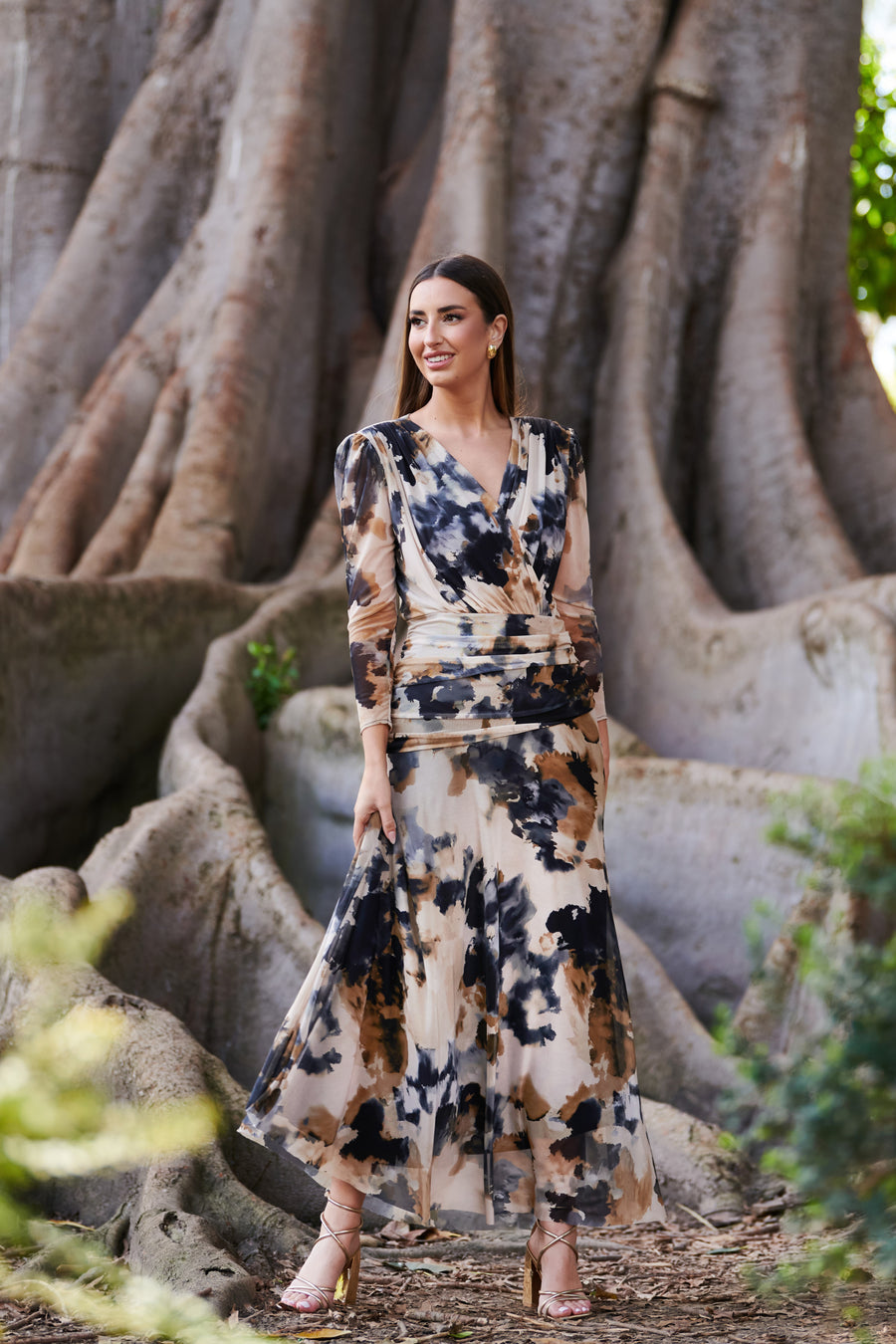 Vestido Midi de Tul Elástico con Estampado Acuarela