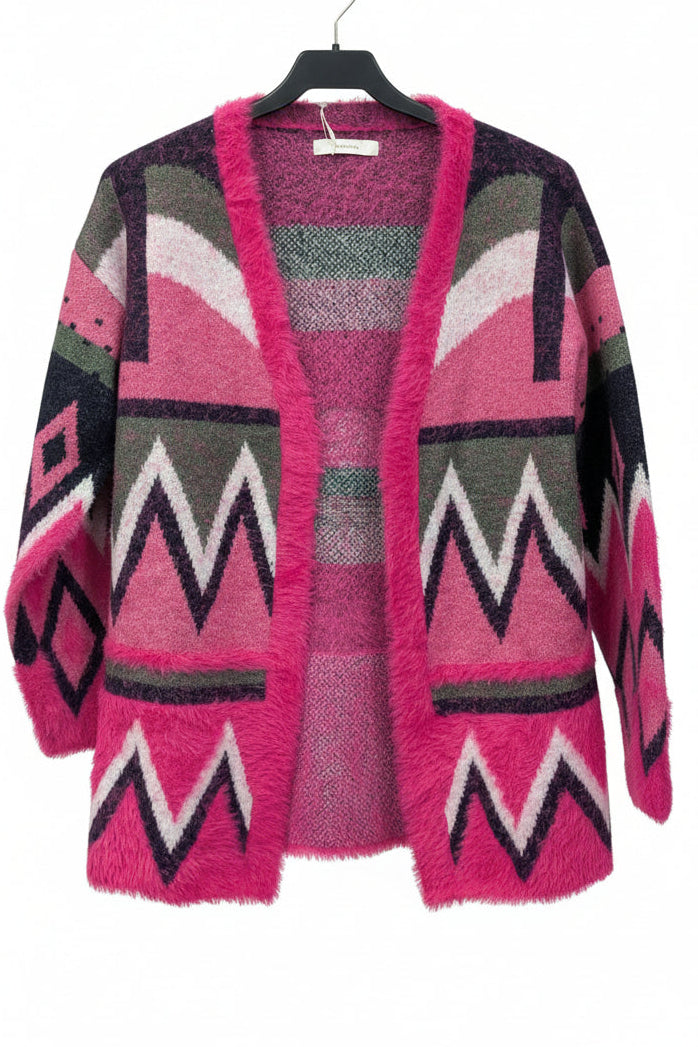 Cárdigan Geométrico Fucsia & Tonos Fríos