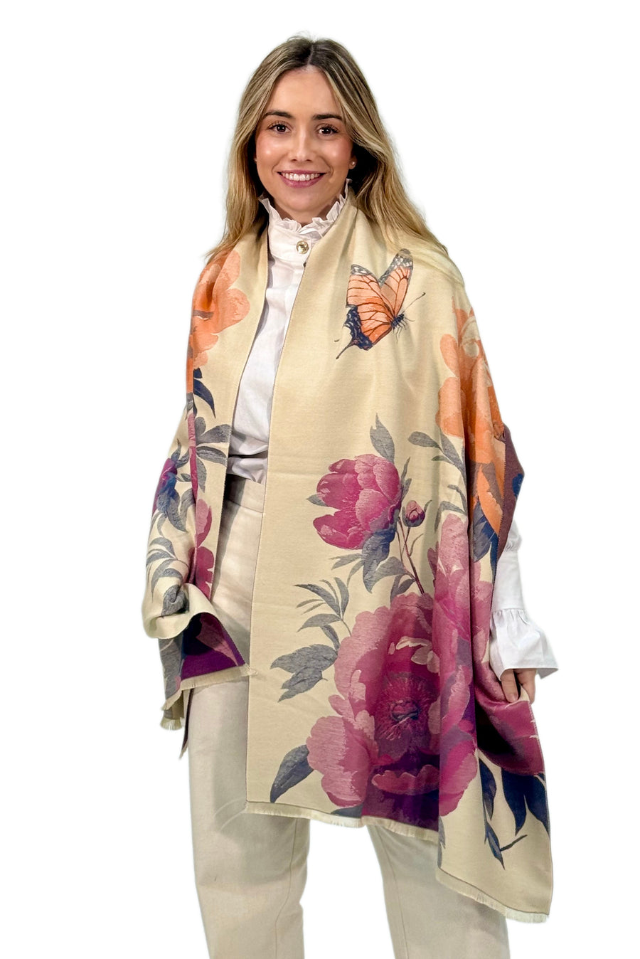 Pashmina floral maxi en color rosa