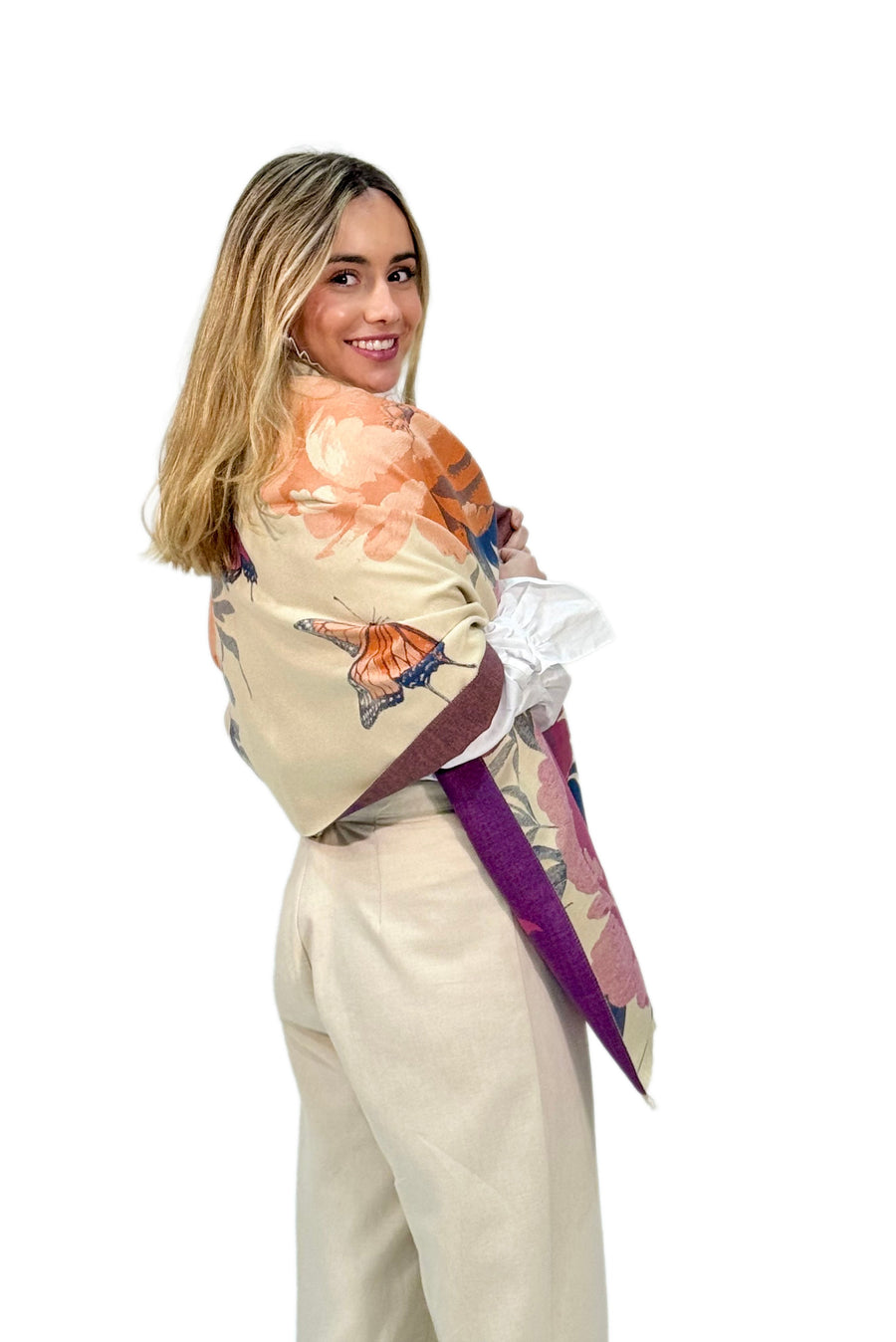 Pashmina floral maxi en color rosa