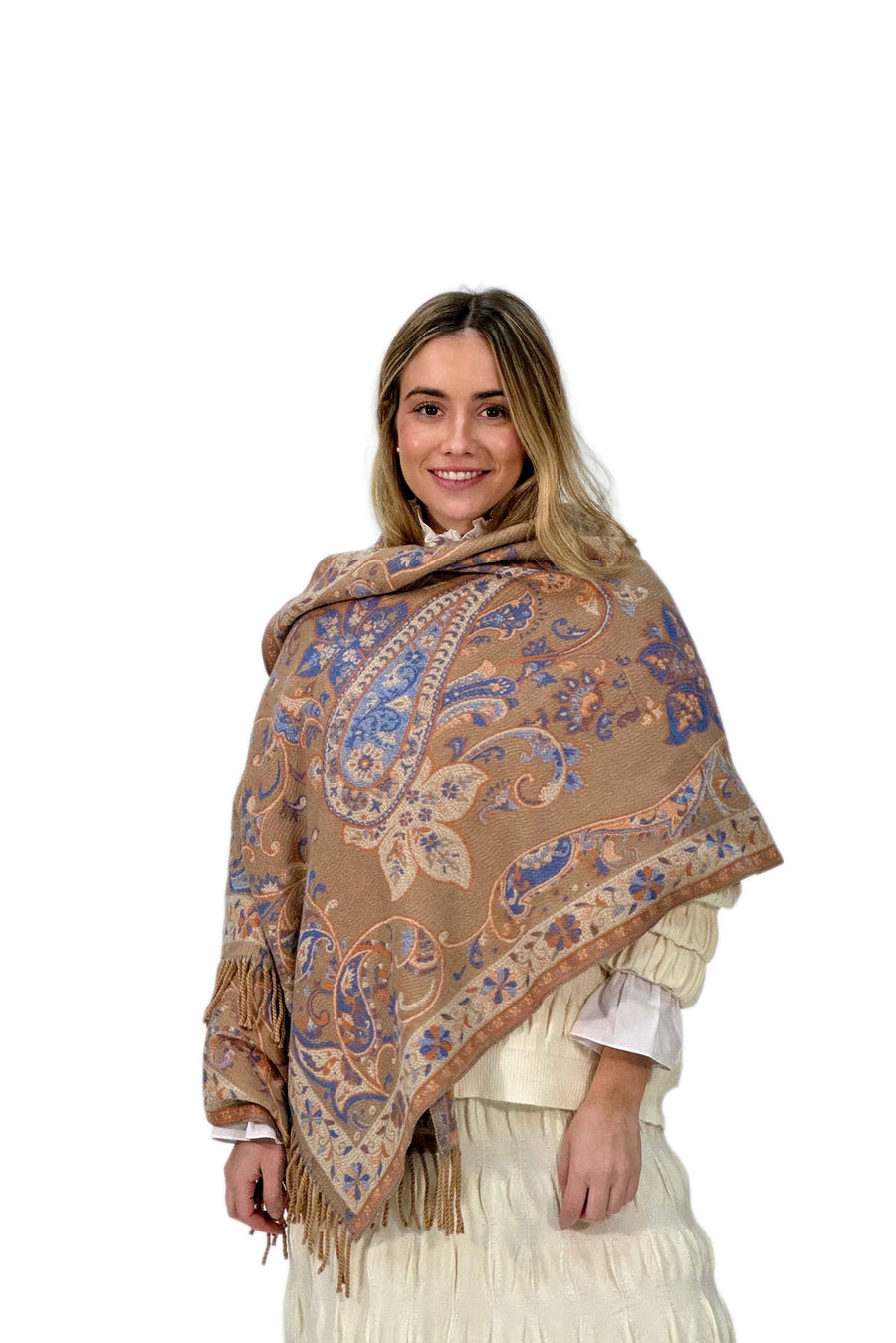 Pashmina con Estampado Cachemira y Flecos